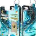 Shorogyt Compatible with iPhone 16e Wallet Case - Cute Fashion Cyan Design with Card Holder Kickstand for Magnetic Clasp Back Flip Folio Leather Phone Covers for Wome Girls Men