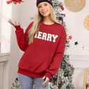 FASHGL Christmas Sequins Sweatshirts Women Merry Glitter Patch Crewneck Sweater Xmas Long Sleeve Pullover Top (Red, S)