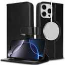 Zouzt for iPhone 16 Pro Max 6.9 Inch Genuine Leather Wallet Case with Card Holder, Compatible with MagSafe Magnetic Wireless Charging Flip Folio Cover Women Men for iPhone 16 Pro Max - Black