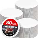 80Pack Cake Boards 10 inch Round White Cake Circles Rounds Base FoodGrade Cardboard Cake Board for Cakes, Christmas, Bread, Desserts（Thin and strong）