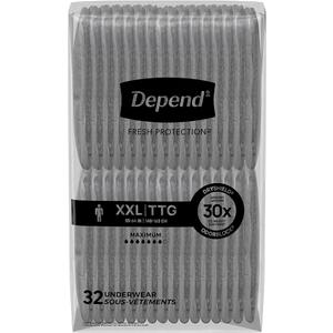 Depend Fresh Protection Adult Incontinence Underwear for Men, Disposable, Maximum, Extra-Extra-Large, Grey, 64 Count