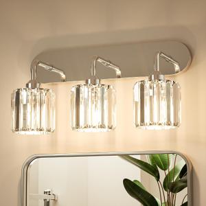 Keonjinn 3-Light Chrome Bathroom Light Fixtures Over Mirror, Crystal