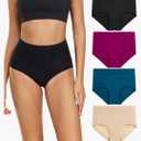 wirarpa Women's Cotton Underwear High Waisted Ladies Panties Full Coverage Briefs 5 Pack (Regular & Plus Size) XL