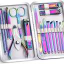 2024 Rainbow Manicure Kits 18 Pcs Nail Clippers for Women Gift SFYDOM Women's Rainbow Leather Manicure Set (18-RainbowManicure Kits)