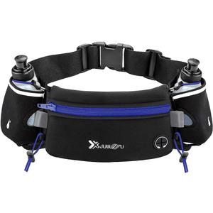 Running Belt with Water Bottles(2 x 175ML), Hydration Belt Waterproof Waist Pack Bag Fits iPhones Adjustable Sports Waist Pouch for Marathon Running Hiking Cycling (Blue)