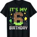 Kids 6th Birthday Gamer Pixel 6 Years Old Video Game Party T-Shirt (Black, XS)