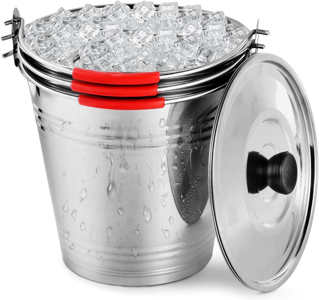 OBTANIM 3 Pack 6L Stainless Steel Metal Ice Buckets Champagne Drink Cooler Storage Ice Pails with Handle and Lid for Party Favors Organizing Home Parties Bar Cooling Supplies