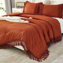 Andency Burnt Orange Comforter Set California King, 3 Pieces Boho Cal King Tassel Lightweight Soft Bedding Comforter Sets, Oversized Bed Set (104x96In Comforter & 2 Pillowcases) (Terracotta)