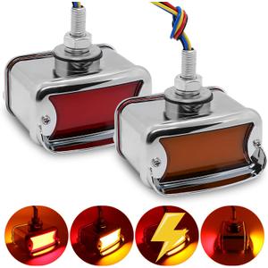 2PCS Double Face Amber Red 24 LEDs Pedestal Fender Lights With Chrome Visor, Bumper Marker lights Turn Signal Light Replacement For Heavy Truck Freightliner Peterbilt