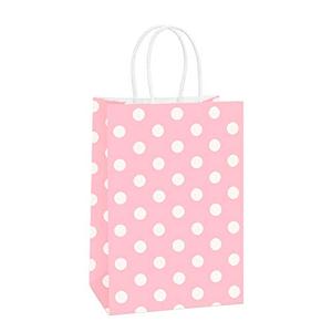 BagDream Small Gift Bags 25Pcs 5.25x3x8 Inches Kraft Paper Bags with Handles, Pink Dot Paper Gift Sacks for Retail, Merchandise, Party Favor, Small Business