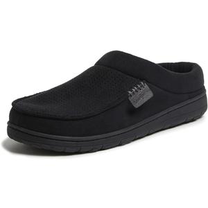 Dearfoams Mens Indoor/Outdoor Breathable Memory Foam Brendan Clog House Shoe Slipper with Wide Widths (11-12, Black Perforated)