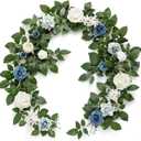 Ling's Moment 5FT Dusty Blue Artificial Flower Garland Rose Leaves Floral Garland Arch Flowers Vine Table Centerpieces Decoration