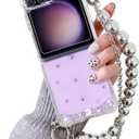 Omio Compatible with Samsung Galaxy Z Flip 6 5G Case with Crossbody Chain Strap Bracelet Cute 3D Handmade Sparkle Crystal Diamond Bling Glitter Hard PC Phone Case for Galaxy Z Flip 6 Women Girls Clear