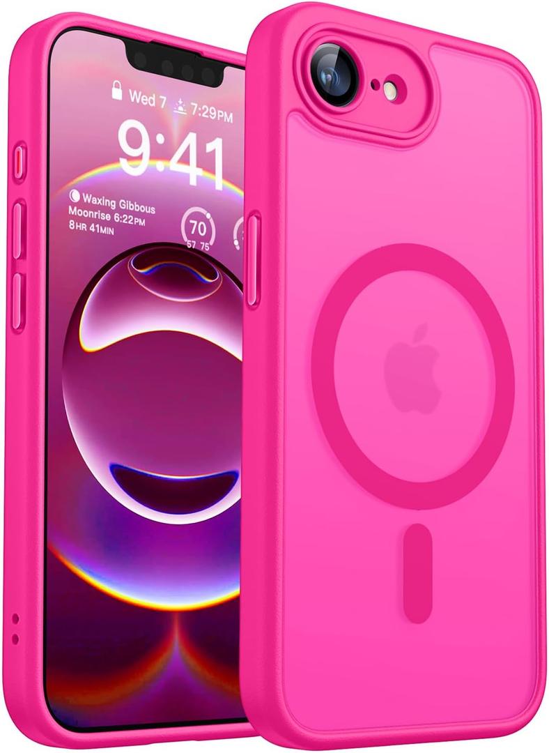 CANSHN Magnetic for iPhone 16e Case, Upgraded [Full Camera Protection] [Compatible with Magsafe] [Translucent Matte] Shockproof Protective Phone Case for iPhone 16e - Hot Pink