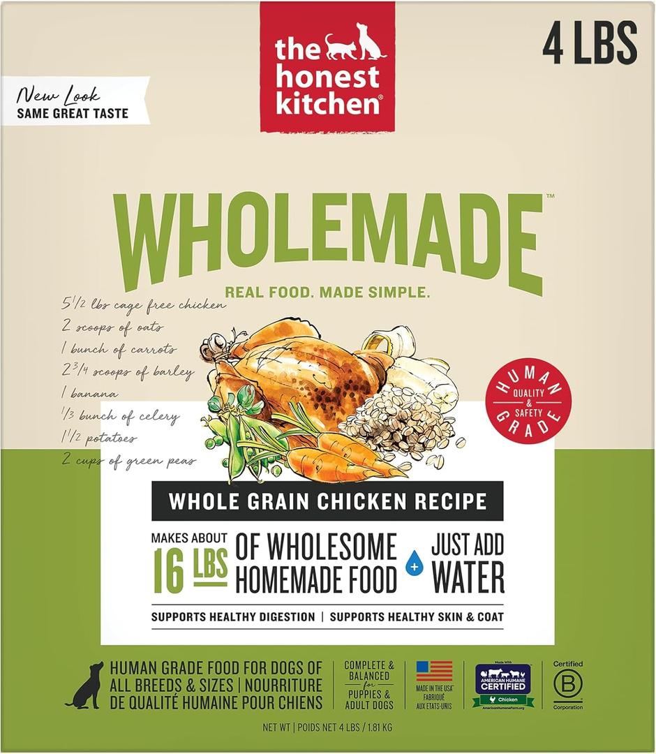 The Honest Kitchen Human Grade Wholemade Dehydrated Whole Grain Dog Food - Complete & Balanced Meal or Topper - Chicken 4 lb Box (4 Pound (Pack of 1))