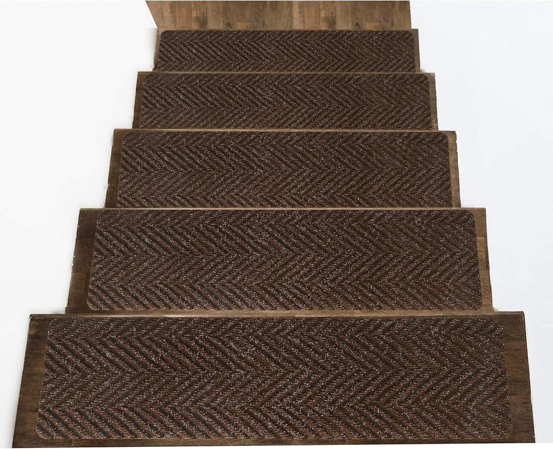 Indoor and Outdoor Carpet Stair Treads - 32" x 8" Non-Slip Stair Treads Carpet for Wooden Steps - Rubber Stair Tread Mats - Stair Rugs Anti Slip for Kids Elders and Dogs Brown Set of 14