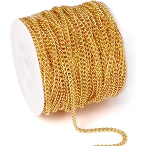 33FT 18K Gold Plated Stainless Steel Curb Chain Roll, 4mm 304 Stainless Steel Flat Twisted Links Curb Chains Bulk Spool for Jewelry Making Necklace DIY Craft (4.0mm width)