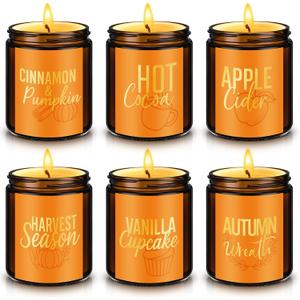 Nuanchu Fall Candles Set, 6 Pack Fall Scented Candles for Home 42 oz Autumn Soy Candle Gifts for Women Men, Scents of Cinnamon Pumpkin/Hot Cocoa/Apple Cider/Vanilla Cupcake/Harvest/Wreath