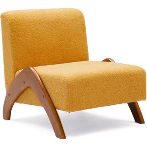 Oversized Accent Chair, Upholstered Armless Mid Century Modern Living Room Chair with Wooden Legs for Bedroom/Office/Cafe, Sherpa Yellow