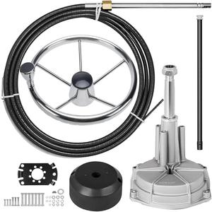 Made Outboard Steering System Boat Steering Cable 14 Feet Marine Steering System 3/4'' Shaft with Stainless Steel 13.5 Inch Wheel for Yachts and Waterborne Vehicles