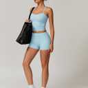 QBGJTD Two Piece Workout Sets For Women Tank Top Matching High Waist Booty Lifting Shorts Gym Yoga Active Wear Outfits (Blue, Small)