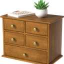 Oak Desk Organizer with Drawers, Durable Wooden Desktop Storage Box with Metal Handles & Non-Slip Silicone Pads, 5 Drawer Tabletop Organizer for Office, Bedroom, Bathroom, Vanity, and Makeup Walnut