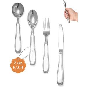 4-Piece Weighted Utensils for Tremors and Parkinson's (7 oz Each) - Weighted Silverware for Hand Tremors, Adaptive Utensils for Elderly