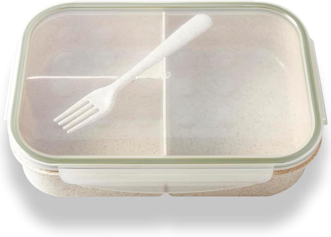 SEVENY Bento Box Natural Wheat Fiber Material,Ideal Leak-Proof Bento Box Adults,Lunch Box for Women,BPA-Free Lunch Box,Reusable Meal Prep Container for Body Builders, White