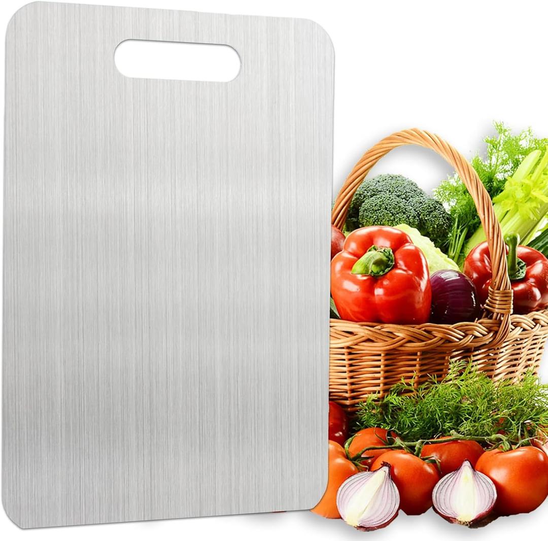 Metal Cutting Boards for Kitchen,304 Stainless Steel Cutting Board Can Be Used on Both Sides,Chopping Board Suitable for Cutting Meat, Fruits and Vegetables(13 * 9 in) (Silver)