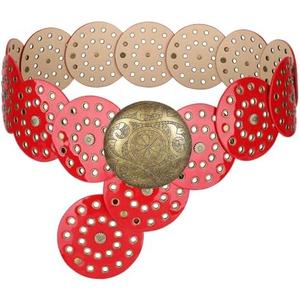 WERFORU Women Vintage Leather Belt Western Disc Waist Belts Ladies Western Belt Boho Belt for Dress Jean (41":Fit Waist Size Below 37",Red-Bronze Buckle) at Amazon Womens Clothing store