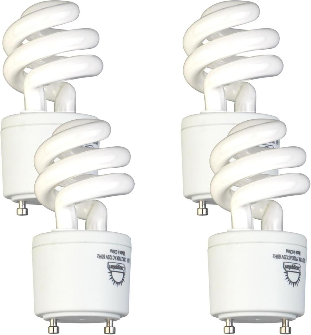 13 Watt GU24 Base 2 Prong Light Bulb, CFL T2 Mini Twist Lock Spiral Compact Bulbs Self Ballasted, 2700K Soft Warm White, 4 Pack