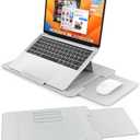 AboveTEK Adjustable Laptop Lap Desk, 3 Ergonomic Angles, PU Leather Non-Slip Surface, Heat Shield, Retractable Mouse Pad, Portable Laptop Lap pad for Bed, Sofa, Travel (Light Gray)