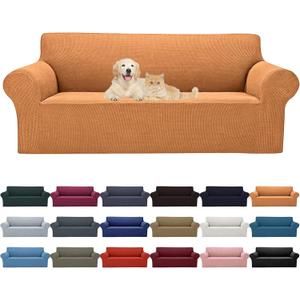 Cupuamon 2026 New Stretch Sofa Slipcovers Couch Cover for 3 Cushion Furniture Protector Sofa Covers with Elastic Bottom Jacquard Fabric Small Checks for Pets, Kids -Sofa, Golden