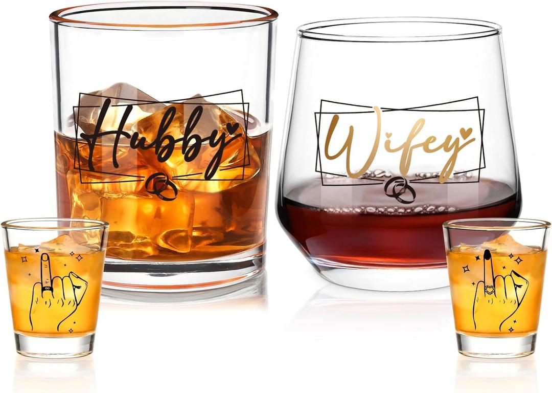 Futtumy Wedding Gifts for Couples 2025, Hubby & Wifey Wine Whiskey Shot Glass, Bridal Shower Gift, Engagement Gifts for Couples Newlyweds Him Her Married Anniversary Christmas, Wedding Registry Gift