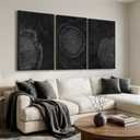 3 Piece Framed Black Tree Rings Wall Art for Living Room, Large Abstract Wood Stump Canvas Artwork for Walls, Rustic Nature Minimalist Prints Paintings for Bedroom Hallway Wall Decor 24x36 Inch