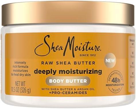 SheaMoisture Deeply Moisturizing Body Butter with Raw Shea Butter, Argan Oil and Pro-Ceramides, Rich Hydration & Healing of Dry Skin, 48H Moisturizing 11.5 oz