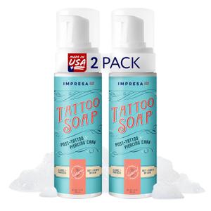IMPRESA [2 Pack] Tattoo & Piercing Cleaning Foam Soap - Gentle, Moisturizing, Vegan, Unscented Aftercare Cleanser - Tattoo Care, Made in USA, 14oz Total - Piercing Soap