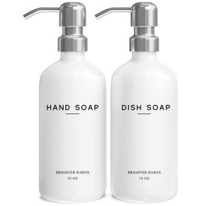 White Glass Hand and Dish Soap Dispenser Set by Brighter Barns - Modern Kitchen Soap Dispenser Set & Pump for Sink - Farmhouse Home Decor, Minimalist Kitchen Accessories (White)