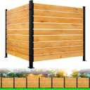 3 Panels No-Dig Wooden Privacy Fence Screen 42.1"x39.8" Outdoor AC & Trash Bin Cover for Patio