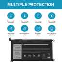 TREE.NB WDX0R Laptop Battery Replacement for Dell Inspiron 13 15 5000 7000 Series 5565 5567 5570 5578 7560 7570 7573 7579 5368 5378 Latitude 7368 17 5765 5767 Series Notebook 3CRH3 T2JX4 11.4V 42Wh