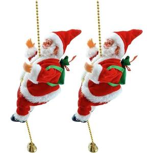 Electric Santa Climbing Rope Decoration - 2PCS Funny Musical Christmas Tree Ornament, Hanging Doll Toy for Party Home Door