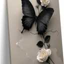 Black Butterfly and White Flower Canvas Wall Art Plant Abstract Texture Picture Butterfly Poster Print Minimalist Painting Decoration For Living Room Bathroom Dining Room Office (12 * 16in Framed)