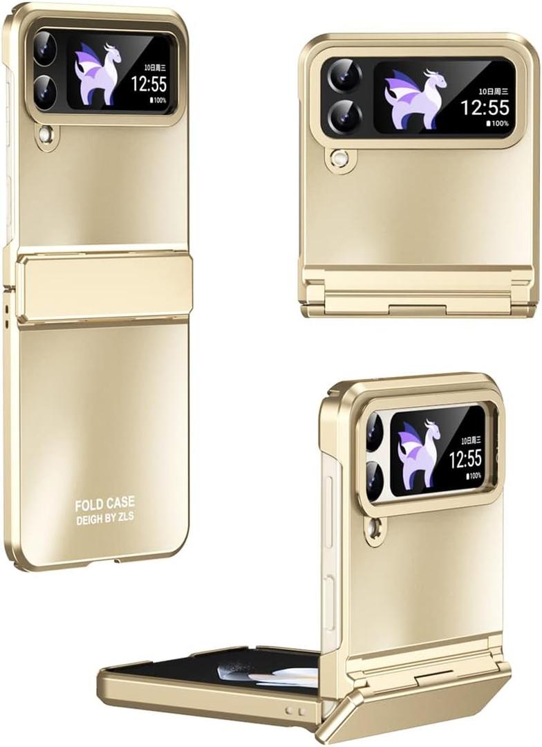 Ultra-Thin Galaxy Z Flip 4 Case, Luxury Perfect Frosted Plating Hinge Protection Hard PC Cover, Finish Anti-Scratch Shockproof Lightweight Protective Case for Samsung Galaxy Z Flip 4 5G, Gold