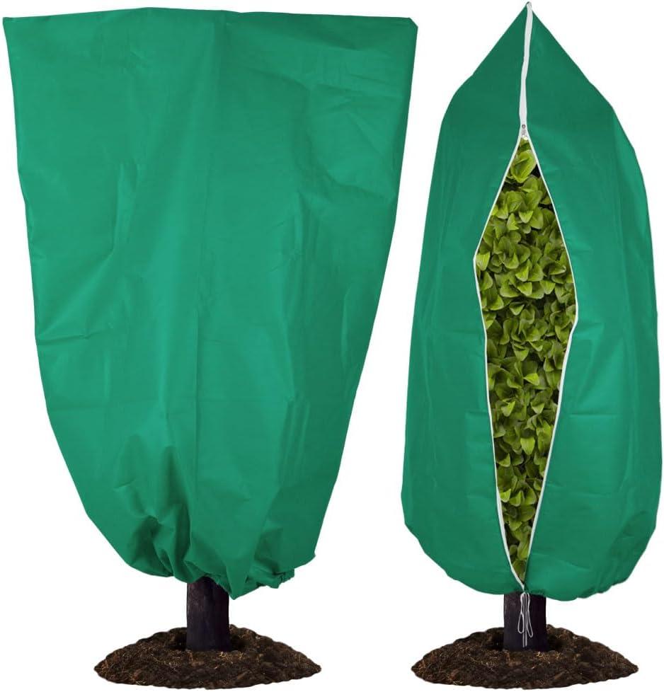 Plant Covers Freeze Protection, 47.2''70.8'' Winter Cold Weather Frost Blankets Shrub Jacket with Drawstring & Zipper Reusable Frost Protection Cloth for Outdoor Plants Fruit Tree Potted (2 Pack)