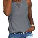Veatzaer Women's Lace Tank Tops for Summer Crew Neck Casual Loose Fit Solid Sleeveless Shirt Lace Tanks Grey, Medium