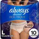 Always Discreet Boutique Incontinence and Postpartum Underwear for Women, Maximum Protection, Large, Rosy, 10 Count