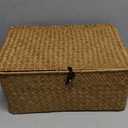 Wicker Storage Basket with Lid, Natural Seagrass Woven Shelf Basket for Storage, Rectangular Decorative Storage Bins Boxes Home Organizer Decor (Natural, Medium) (13" x 8.66" x 6.1")