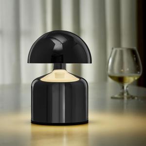 Modern Cordless Mushroom Small Table Lamp Touch LED Lamps, 3-Way Dimmable Bedside Nightstand Lamp Mini Rechargeable Night Light for Bedroom, Living Room (Black)