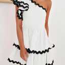 ZESICA Women's 2025 Summer One Shoulder Dresses Ruffle Short Sleeve Tiered Layered Swing A Line Mini Sundress (M)