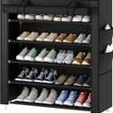 Laiensia 5-Tier Vertical Shoe Rack Organizer, Space Saving Shoe Storage Organizer, Non-Woven Cover Shoe Shelf Holds 20-25 Pairs for Bedroom, Hallway, Closet Entryway, Black